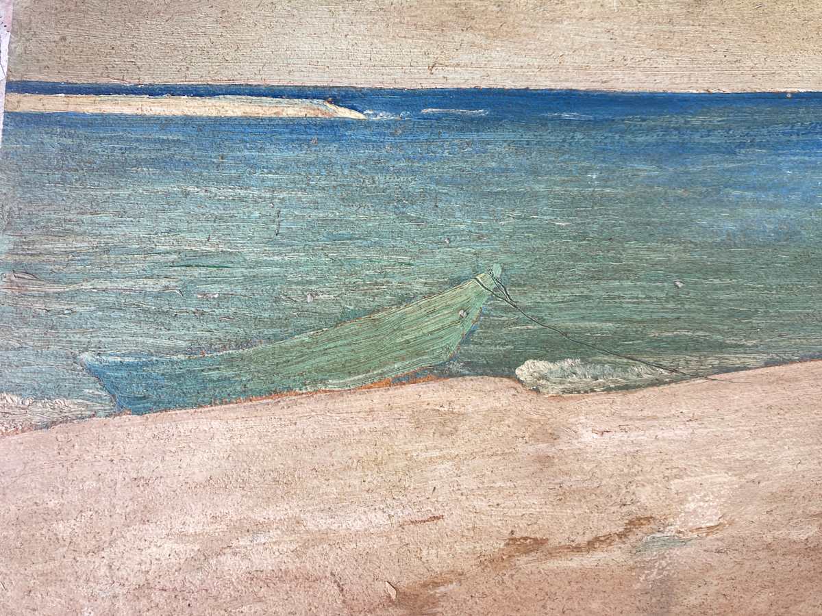 Carl G. T. Olson original painting on board boat on shore Nauset beach #133 
