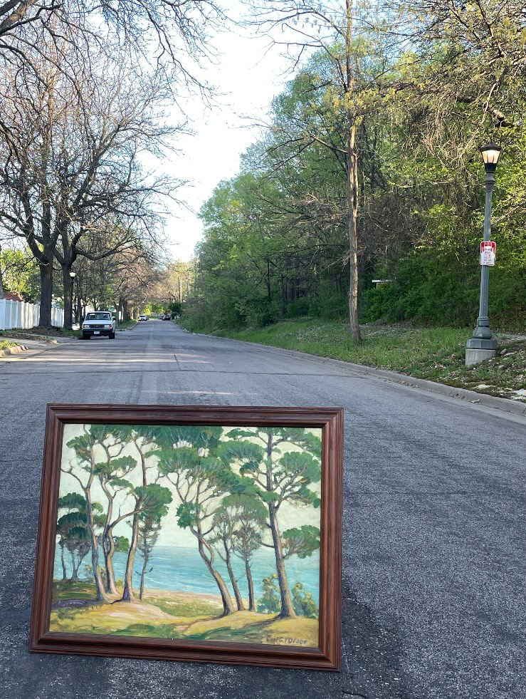 Carl G. T. Olson original painting framed lake side trees  #145 