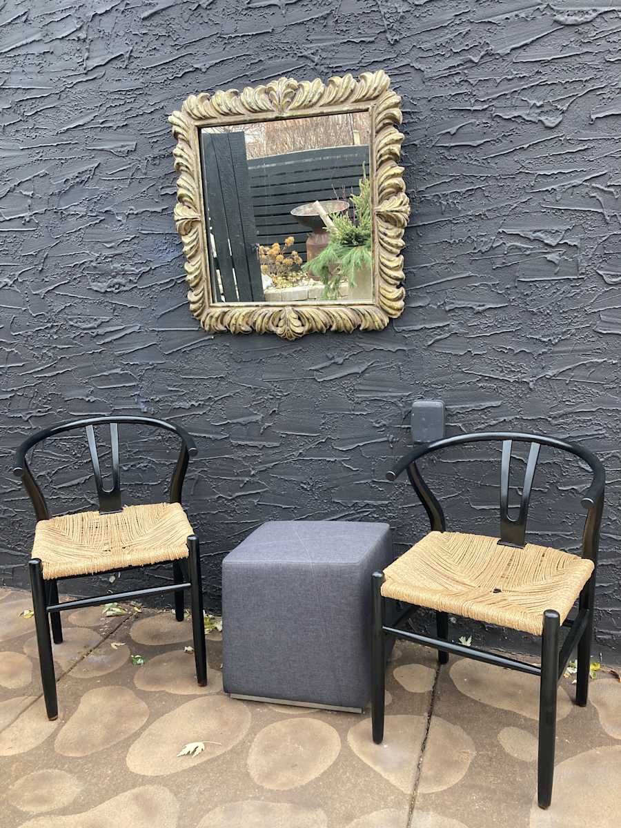 pair of black wishbone chairs, Image 1.