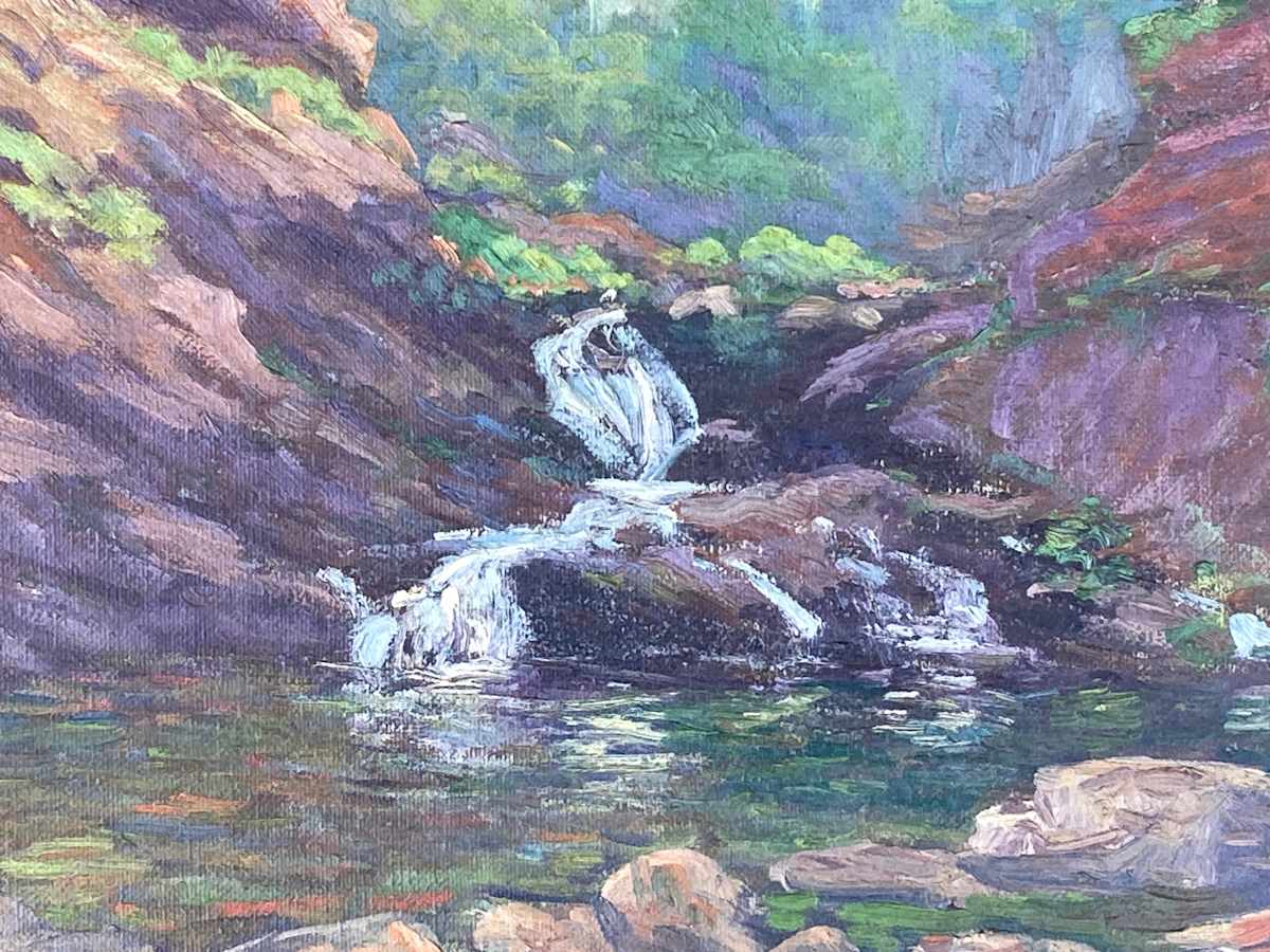 Carl G. T. Olson original painting on canvas landscape with waterfall  #152 