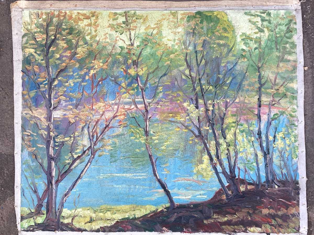 Carl G. T. Olson original painting on canvas spring scene  #150 