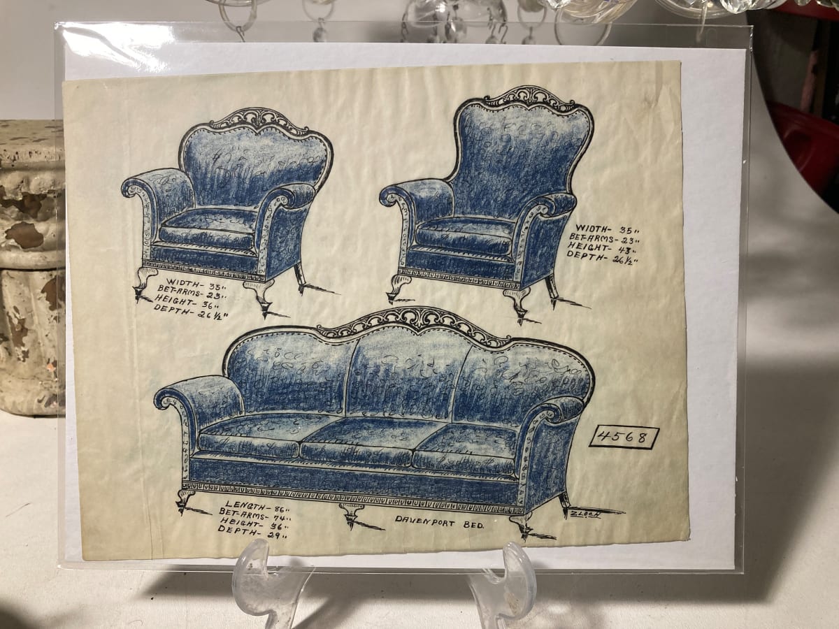 1920's colored sofa graphic drawing - 4789 1/2 