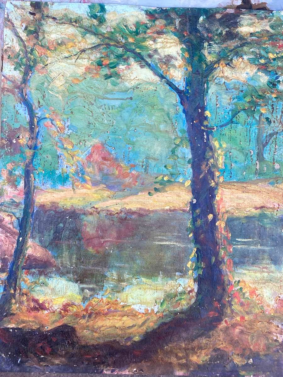 Carl G. T. Olson original painting on board landscape with trees #160 