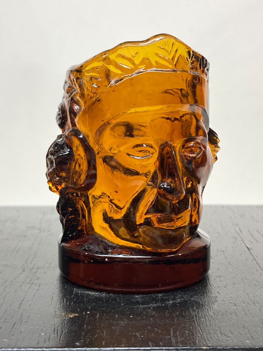 Amber glass Indian chief toothpick holder 