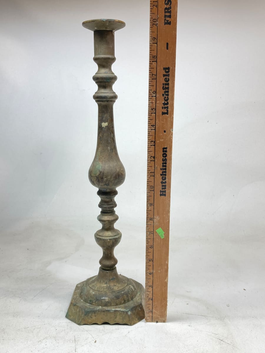 large brass candle stick, Image 1.