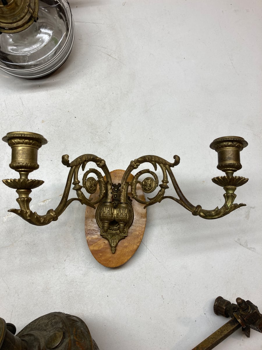 Vintage ornate wall mount double candelabra 