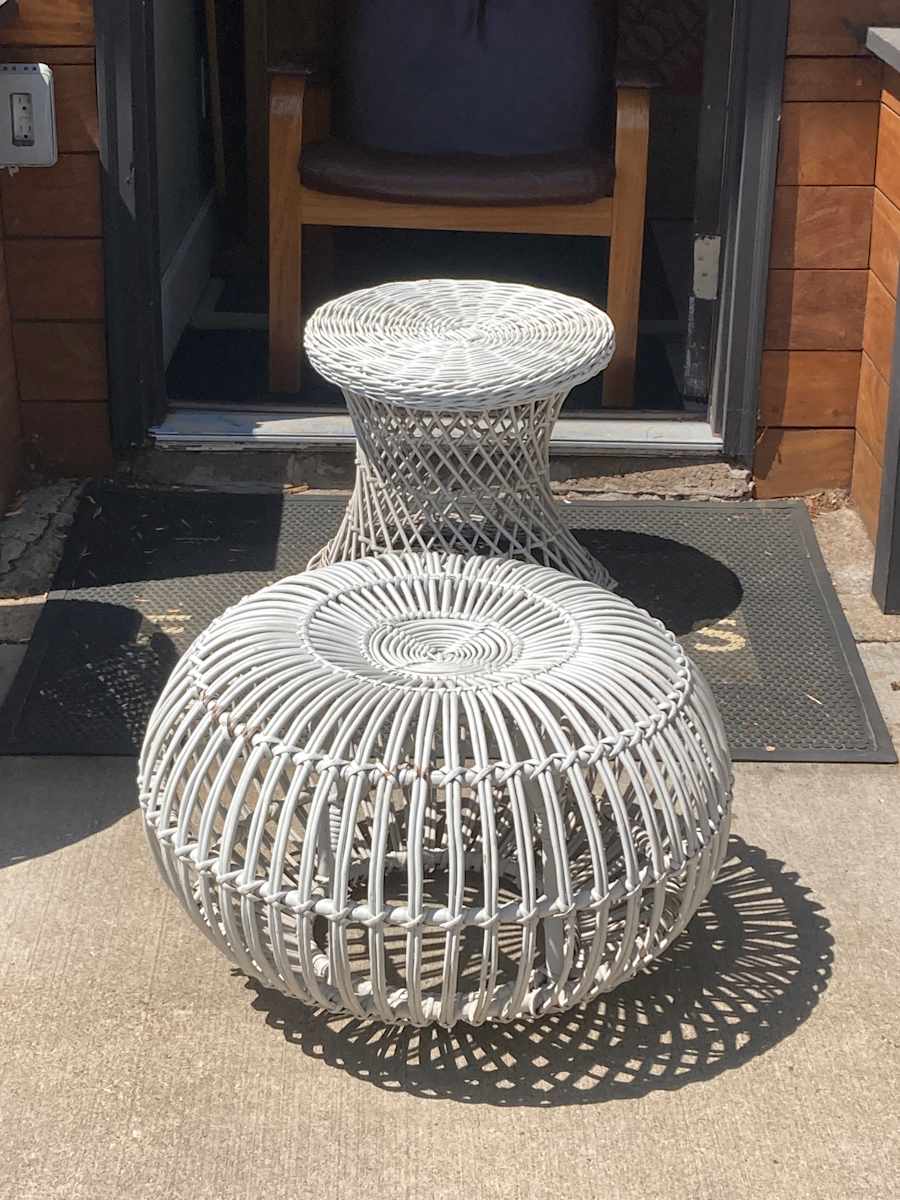 vintage wicker round ottoman 