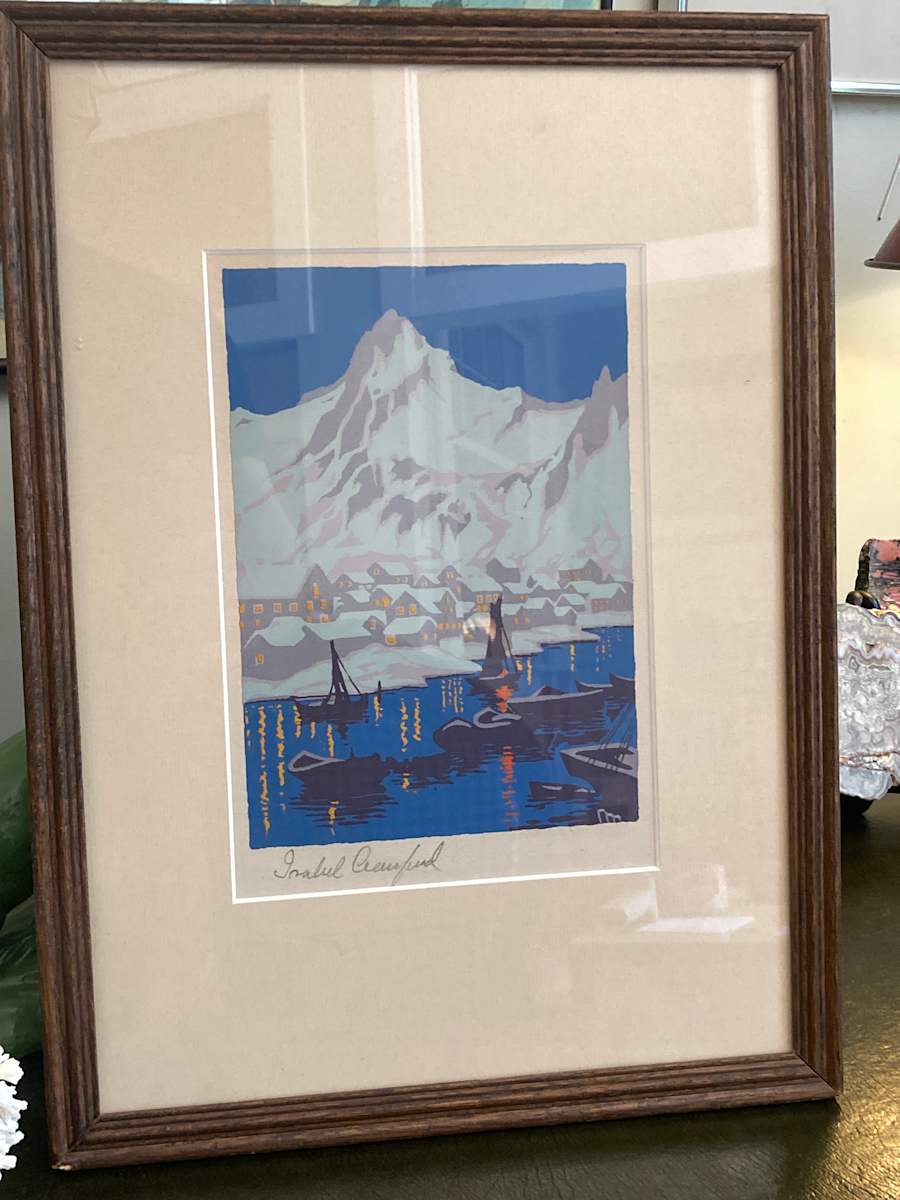 framed woodblock by Minnesota artist Isabel Crawford 
