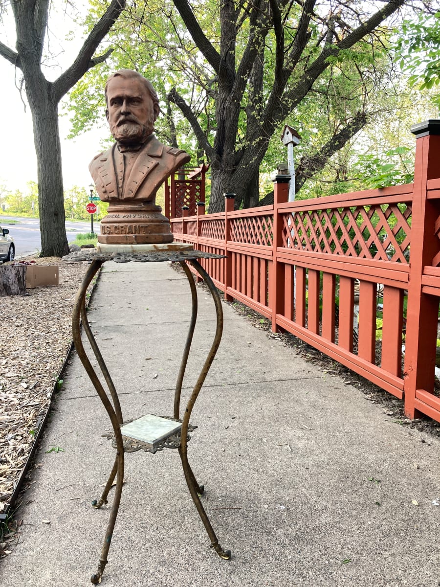 Art Deco metal stand with marble top 