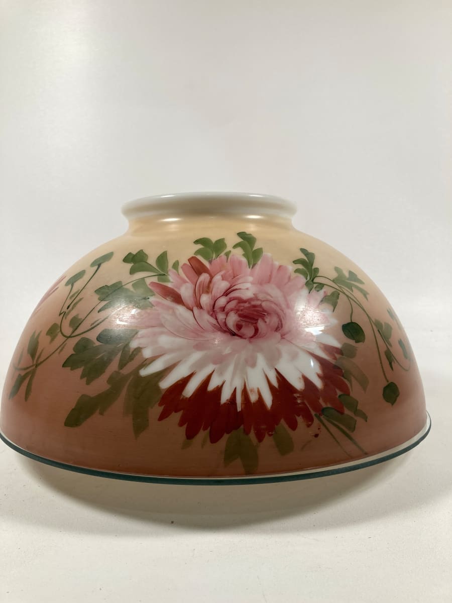 Victorian hand painted floral glass kerosene lamp shade 