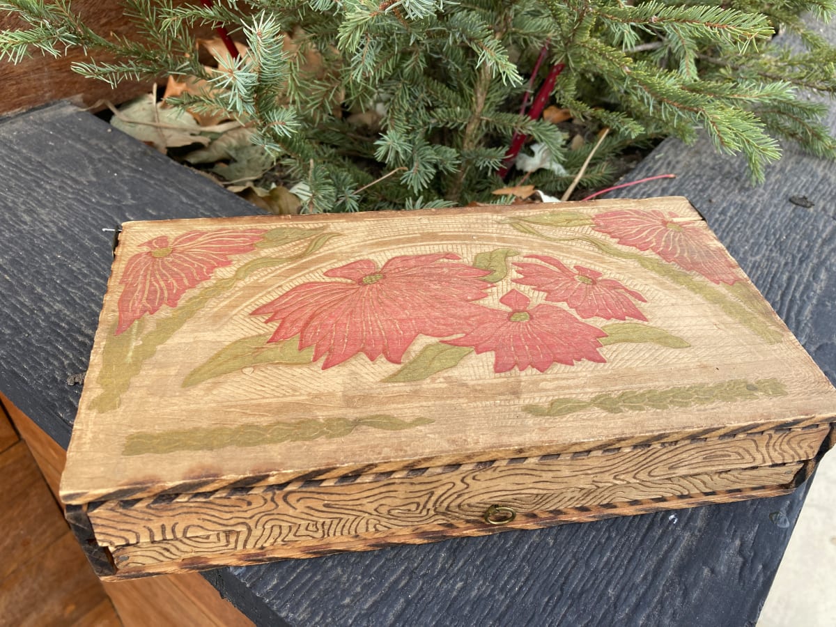 turn of the century pyrography decorated box 