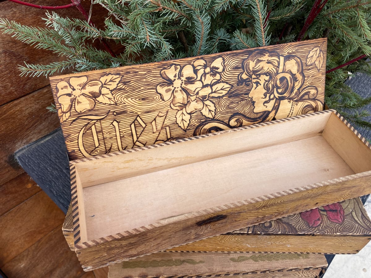 turn of the century pyrography decorated box 