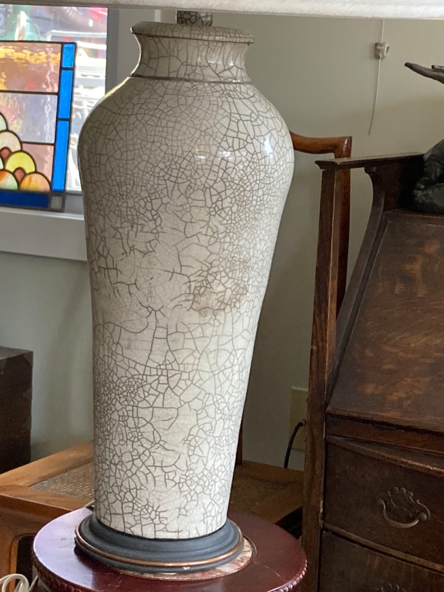 tall hand made Raku pottery lamp, Image 1.