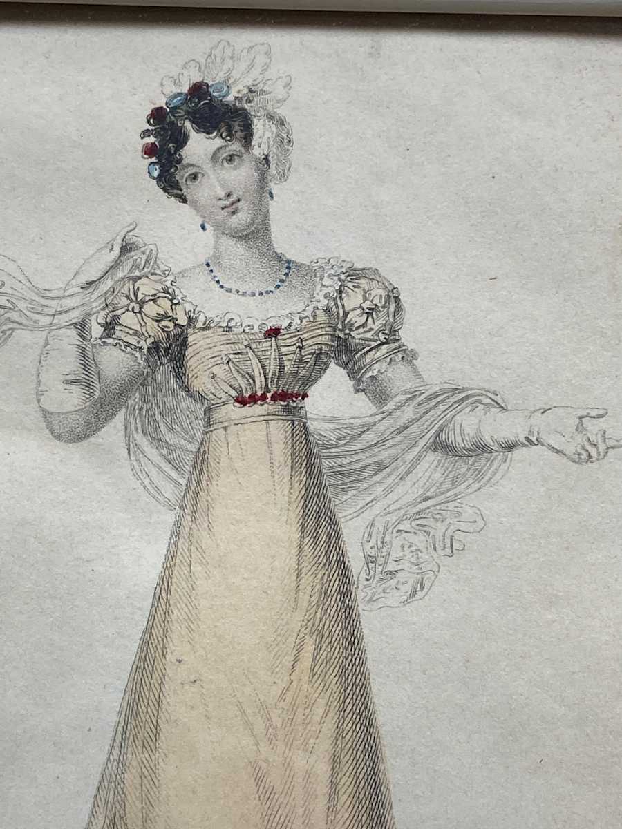 Hand painted turn of the century fashion print 