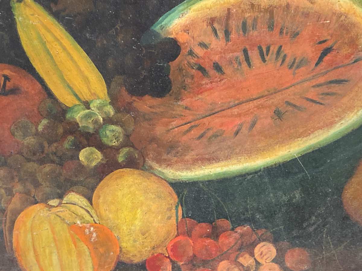 Original still life painting of fruit on board 