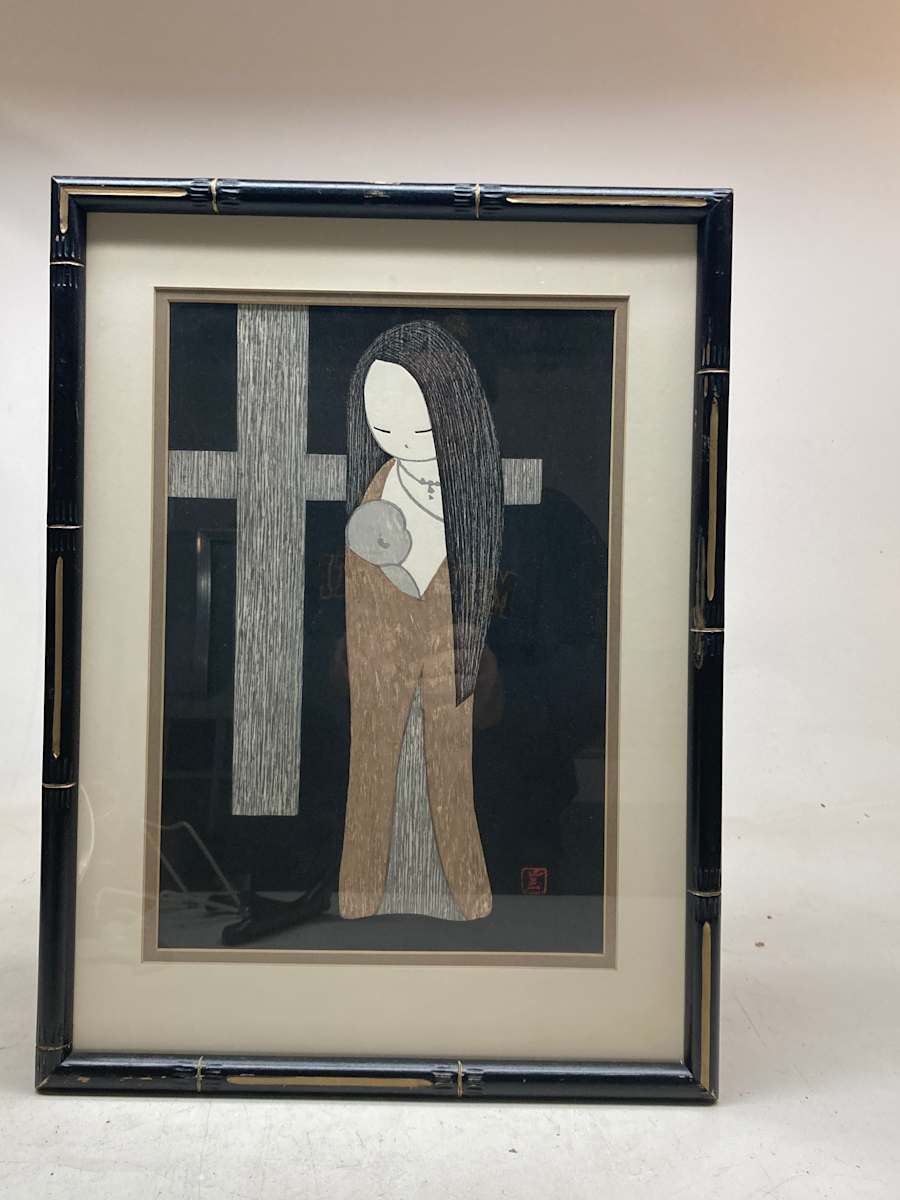 Kaoru Kawano wood block of girl 
