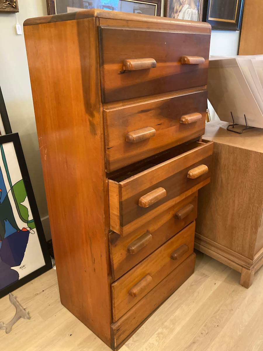 Narrow 5 drawer pine dresser 