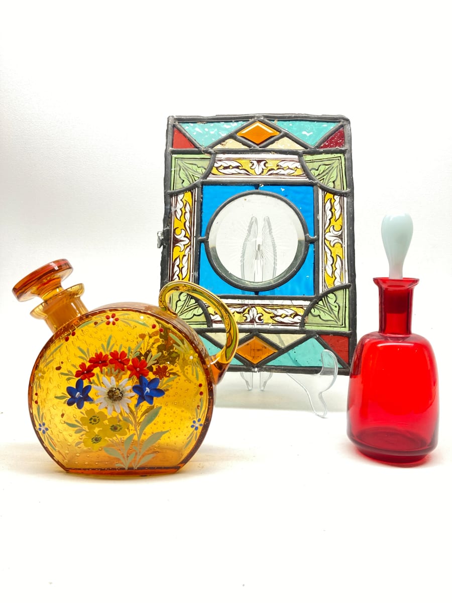 Murano ruby red perfume bottle with white stopper 