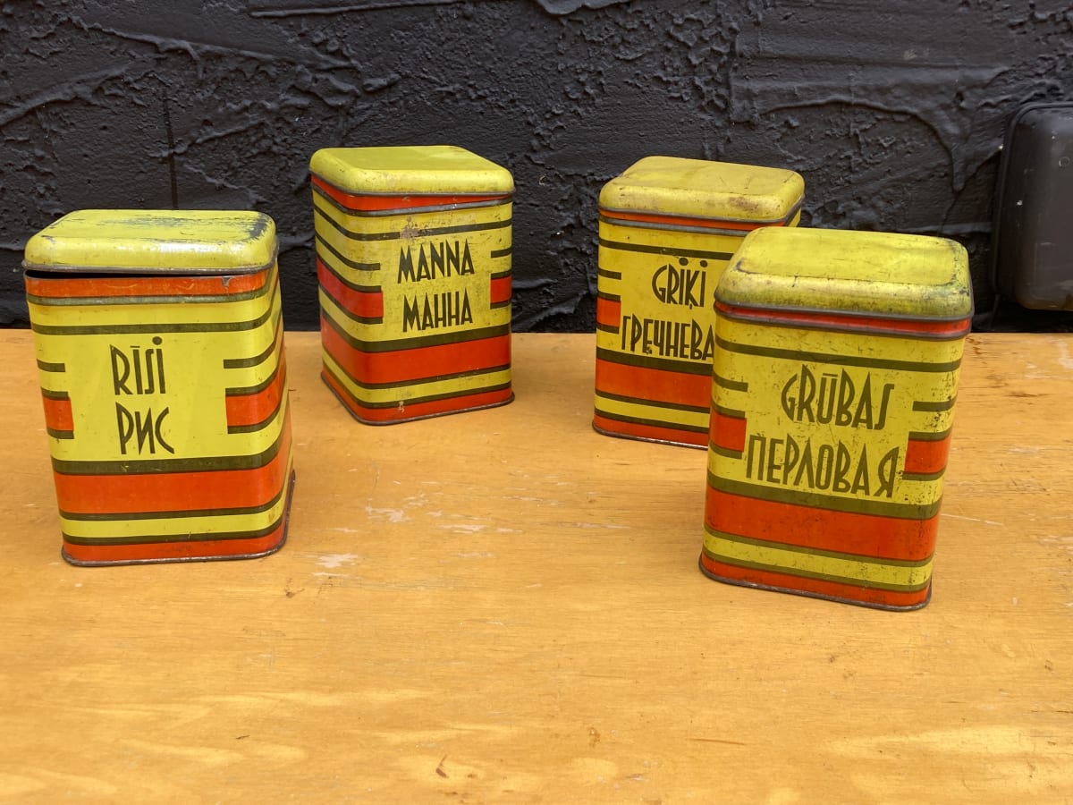 Orange and yellow tin Greek tin set 