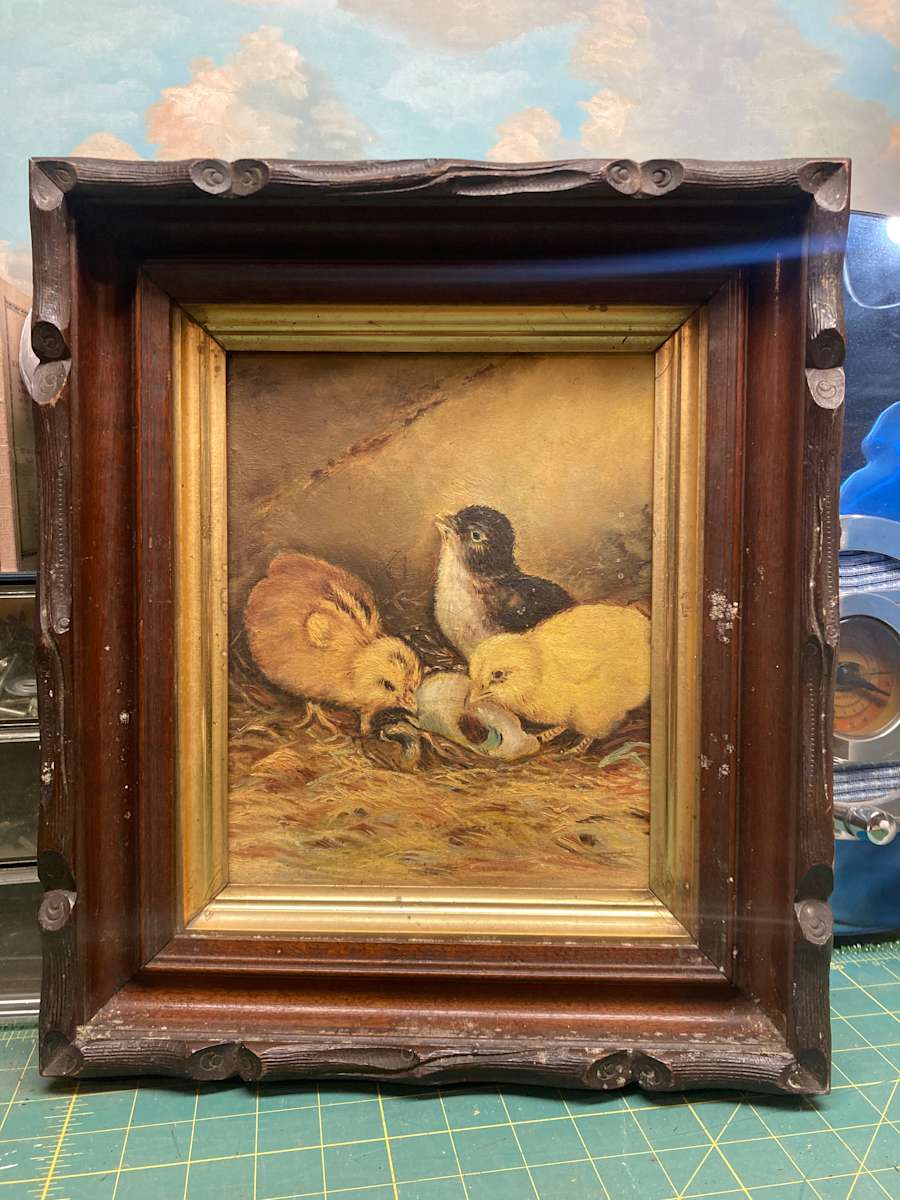 Framed painting of chicks 