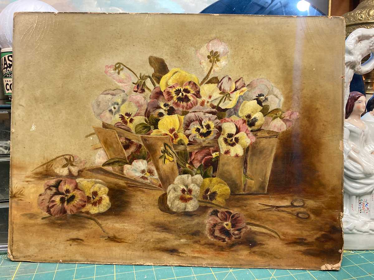 unframed pansy painting on board 