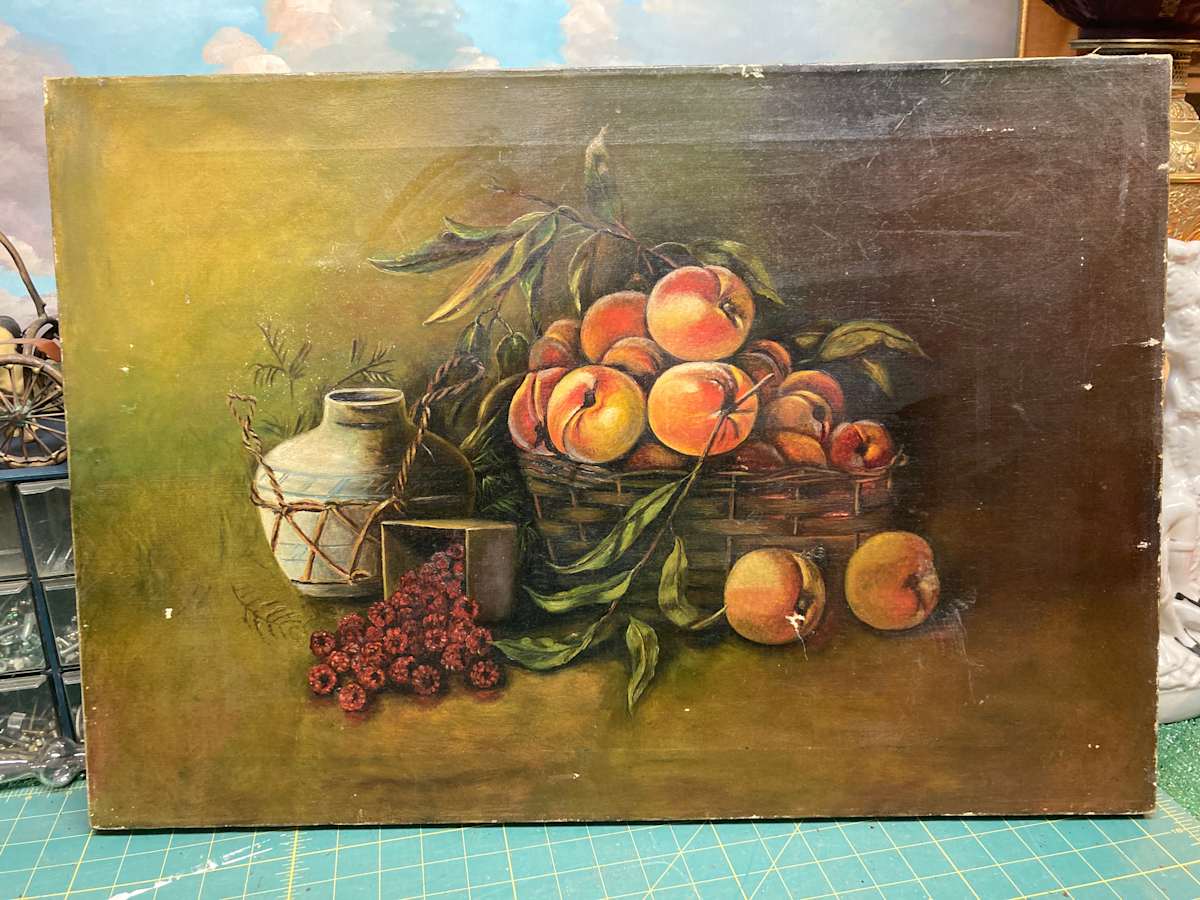 Framed primitive painting of fruit 