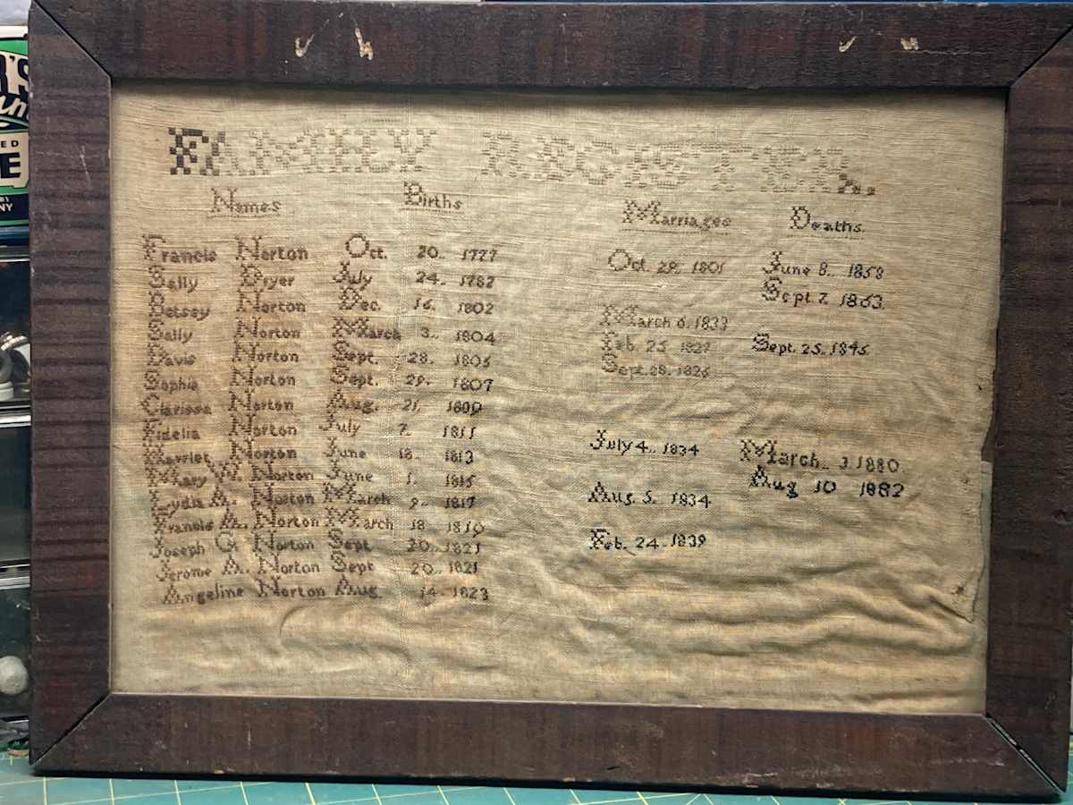 Framed genealogy sampler, Image 3.