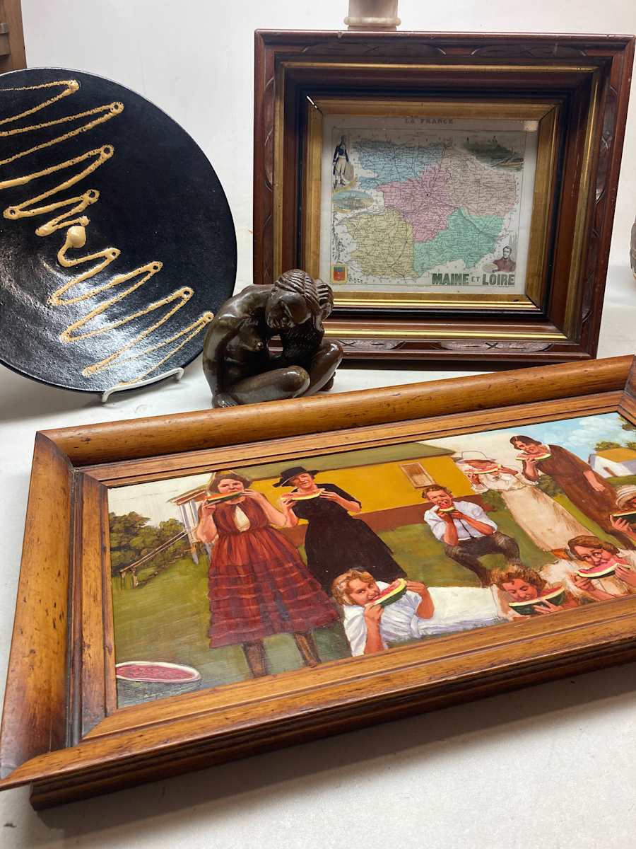 Framed watermelon painting on board 