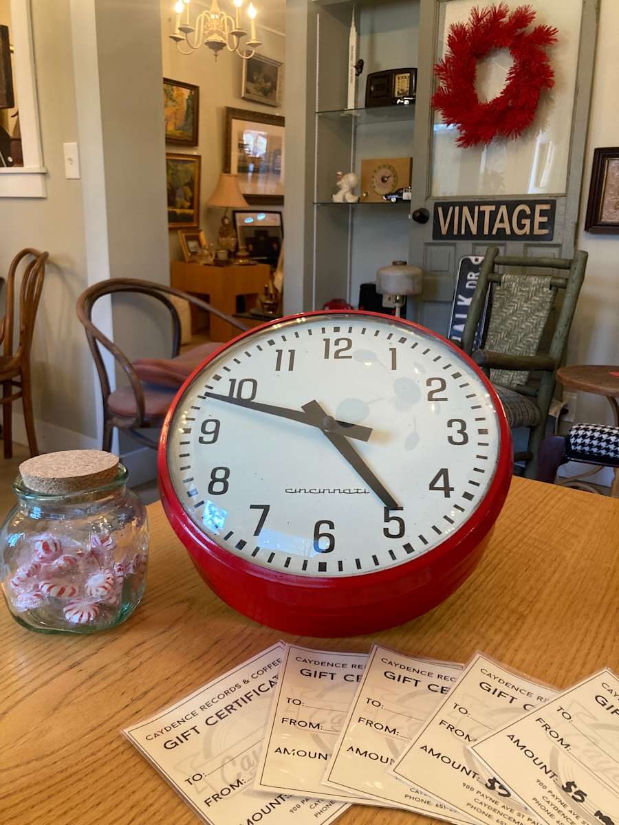 vintage round Cincinnati round clock painted red 