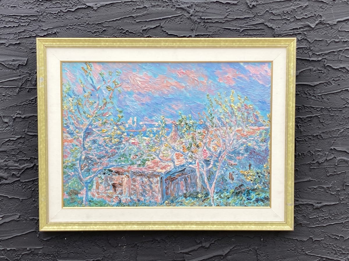 Framed original oil painting San Francisco pastel trees 