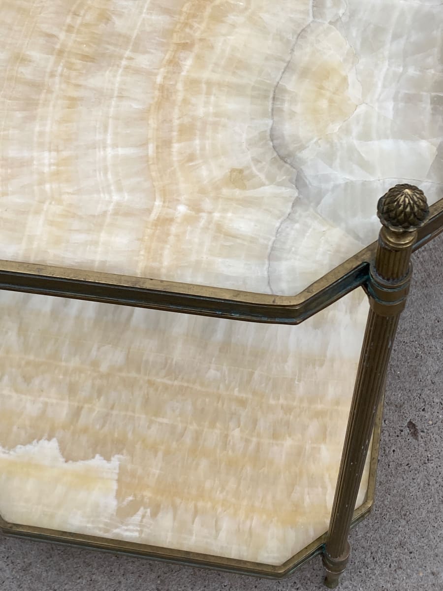 Brass and onyx two tiered table 