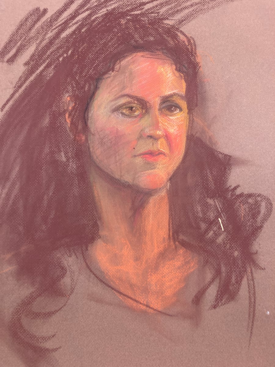 Original pastel of girl with brown hair 