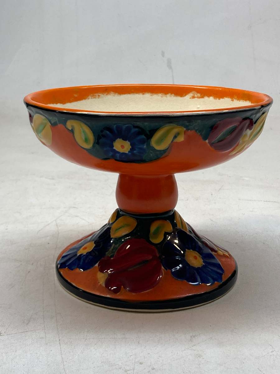 Hand painted Art Deco floral pottery compote, Image 1.
