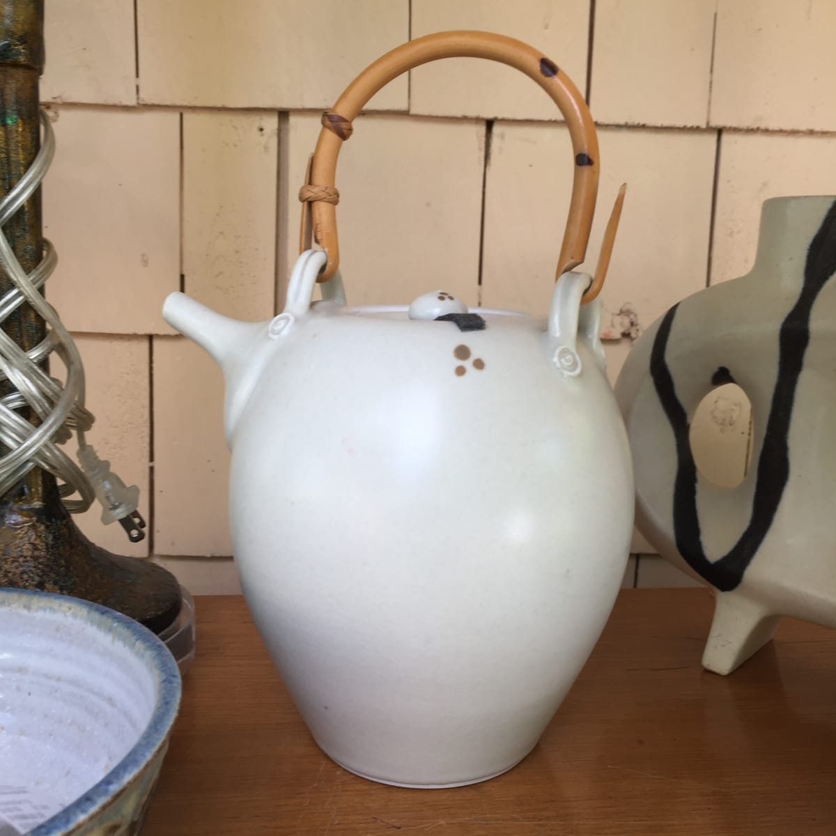 hand made white pottery tea pot, Image 1.