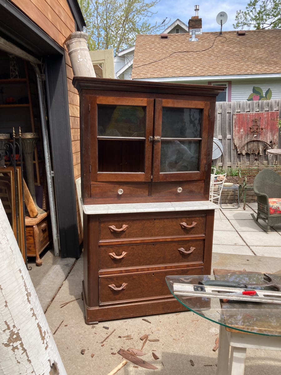 Victorian walnut 2 piece hutch with marble top 