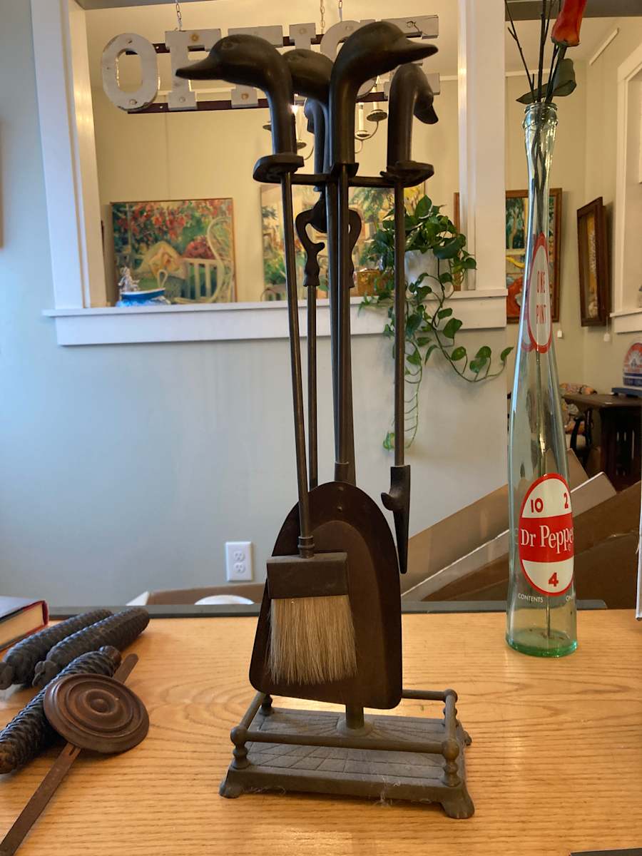 Brass duck head fireplace tools 