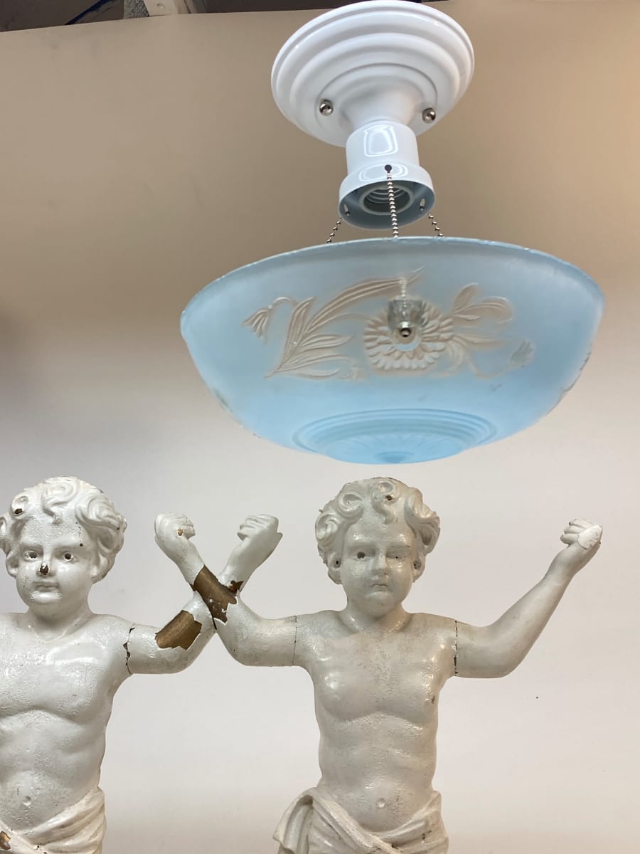 Blue glass hanging light fixture, Image 1.