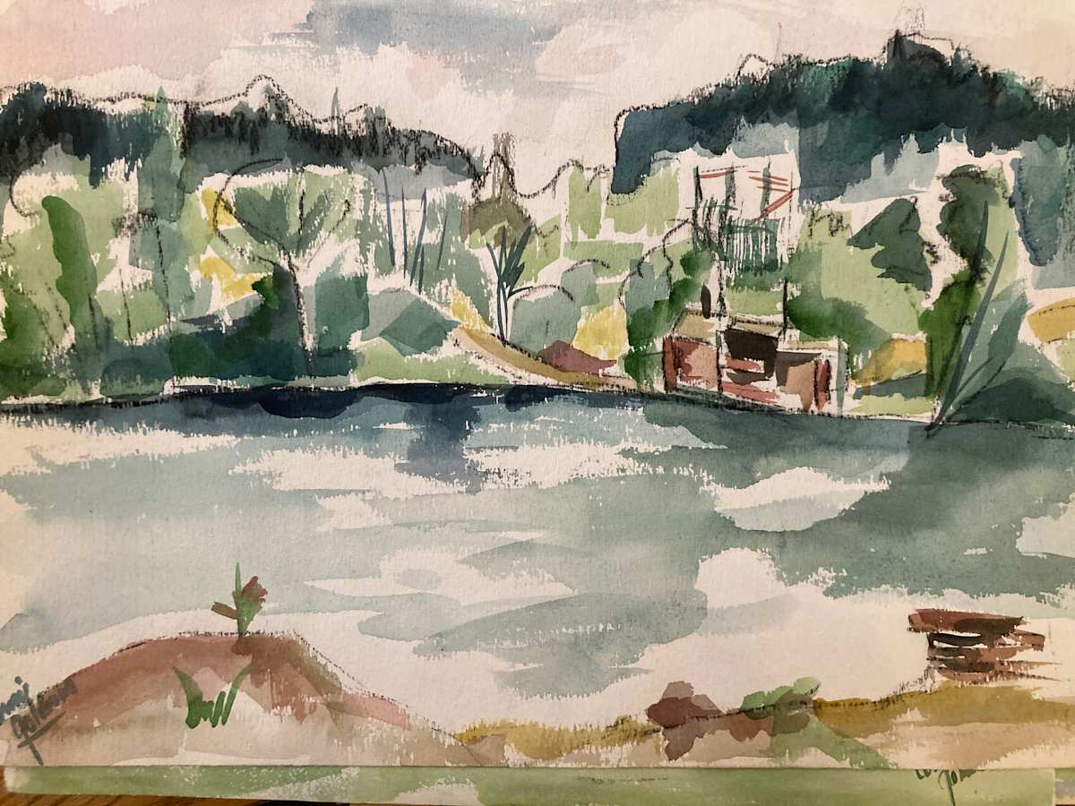 unframed landscape watercolor by Connie Goldman 