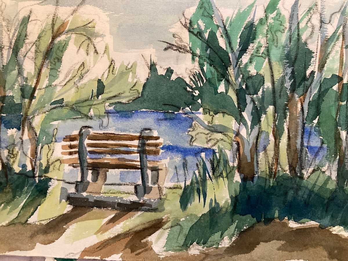 unframed landscape watercolor by Connie Goldman 
