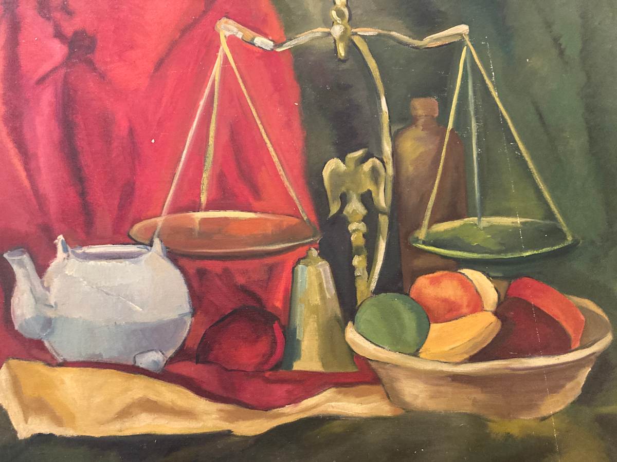 unframed still life acrylic on board by Connie Goldman 