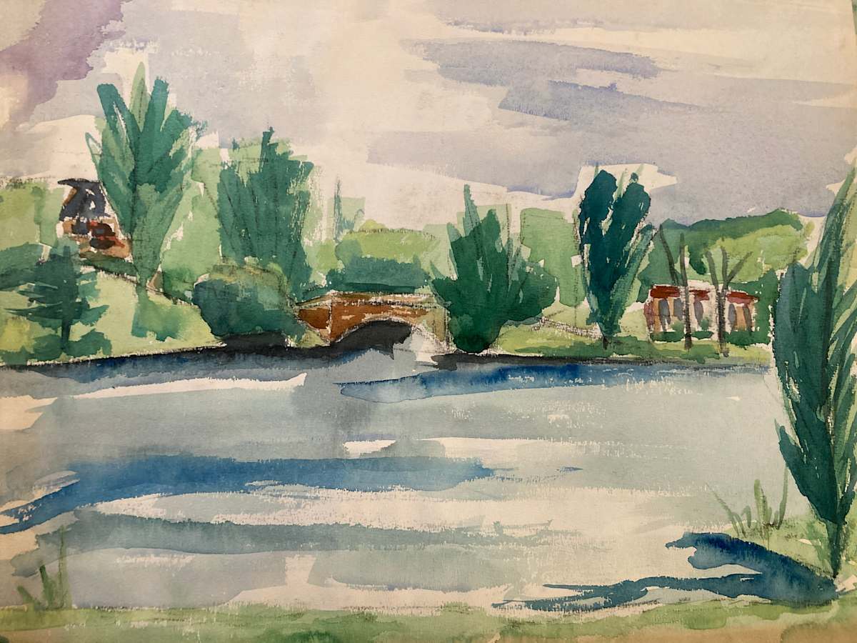 unframed landscape watercolor by Connie Goldman 