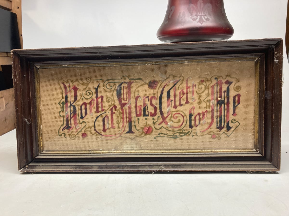 Framed Victorian stitched motto ware 