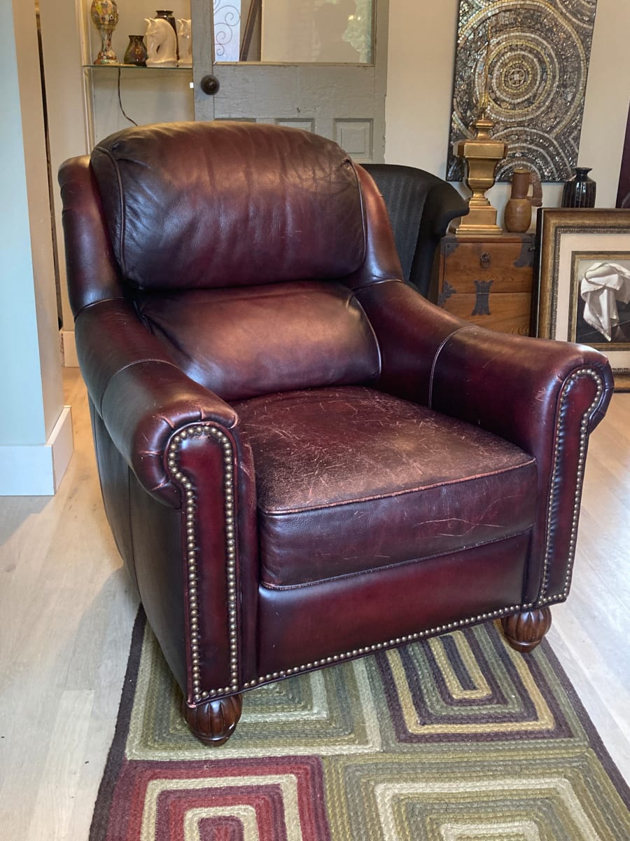 Oxblood leather club chair and ottoman 