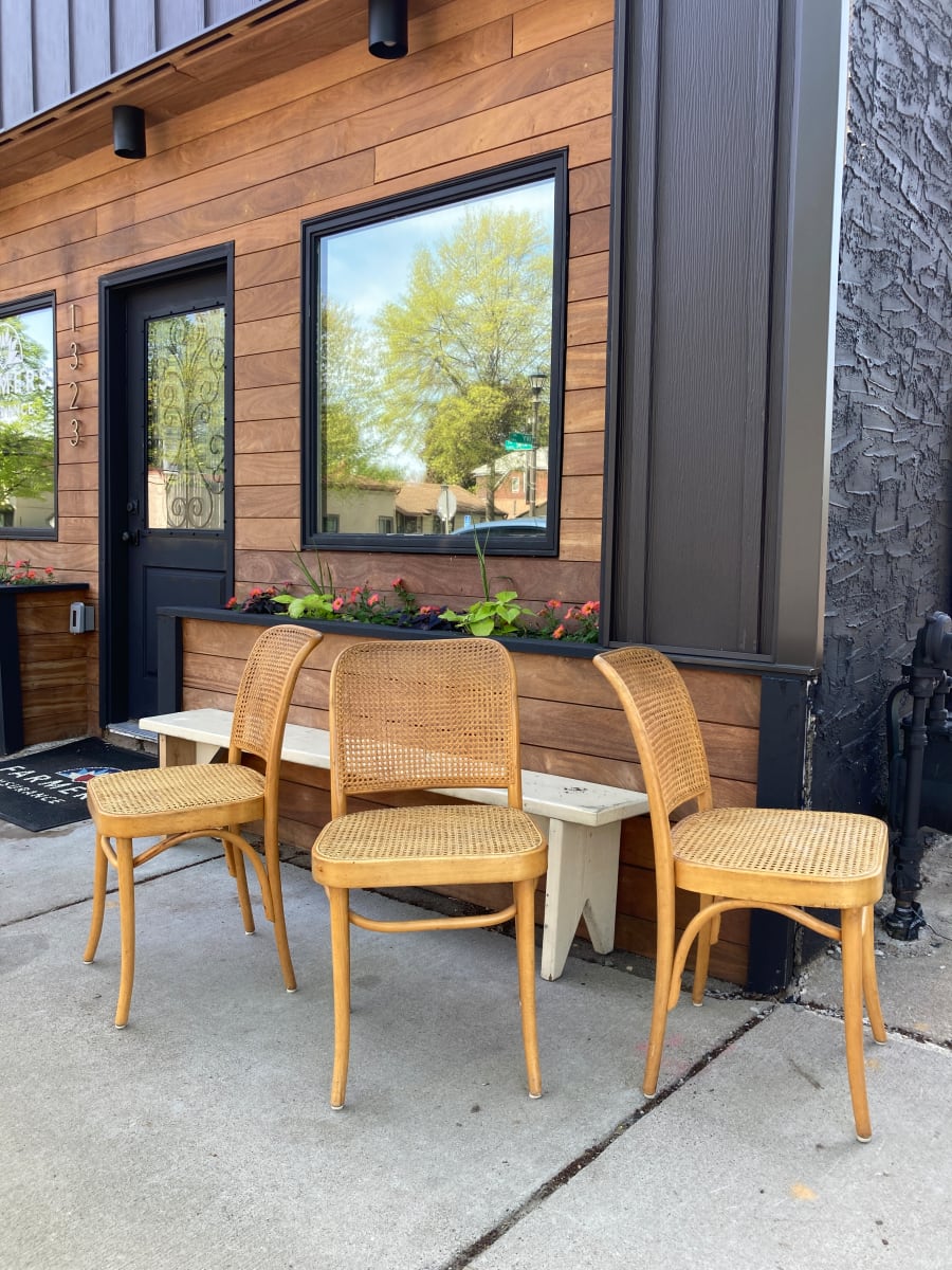 3 older bentwood caned chairs 