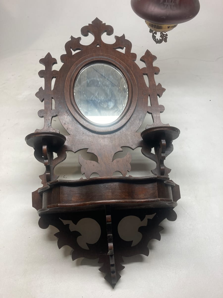 Victorian wood wall shelf with mirror from the collection of TIMELINES