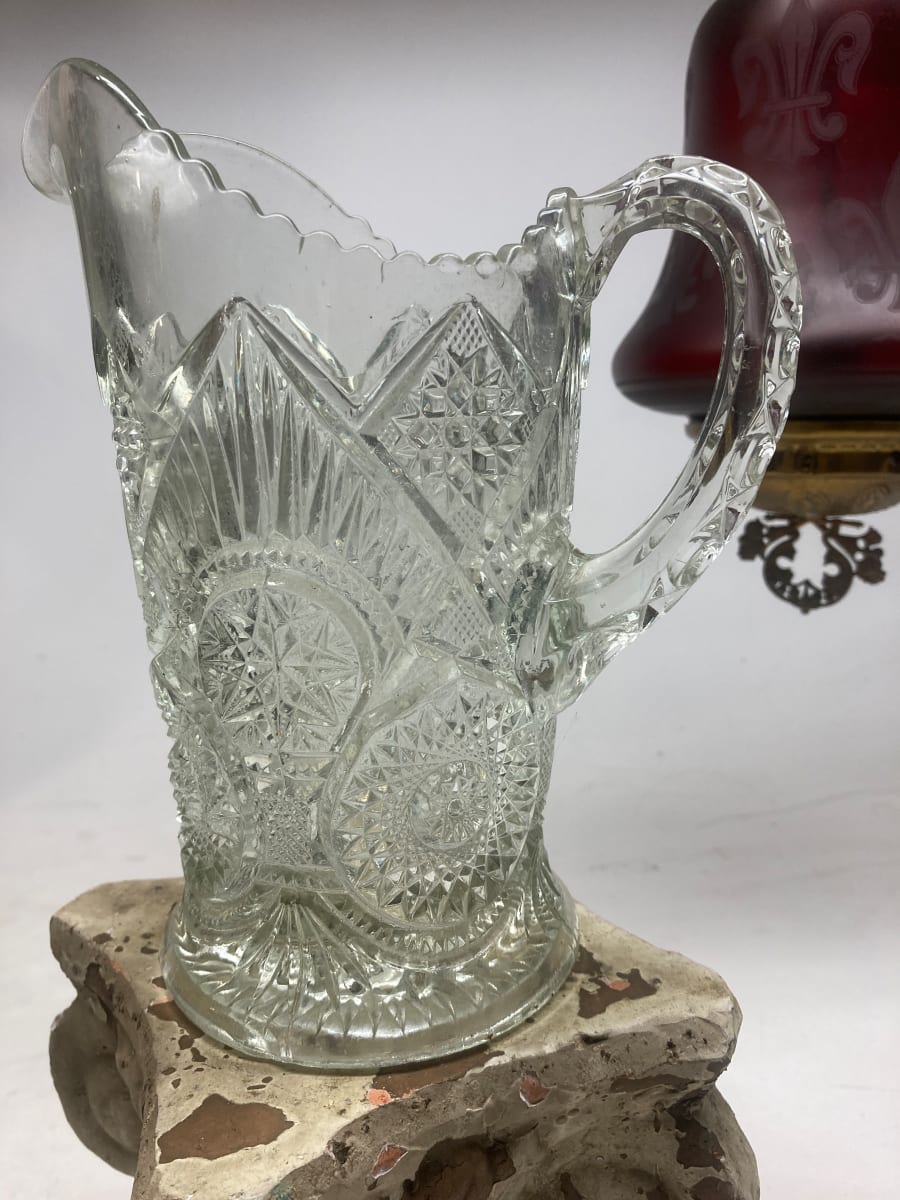 cut glass clear ornate water pitcher, Image 2.