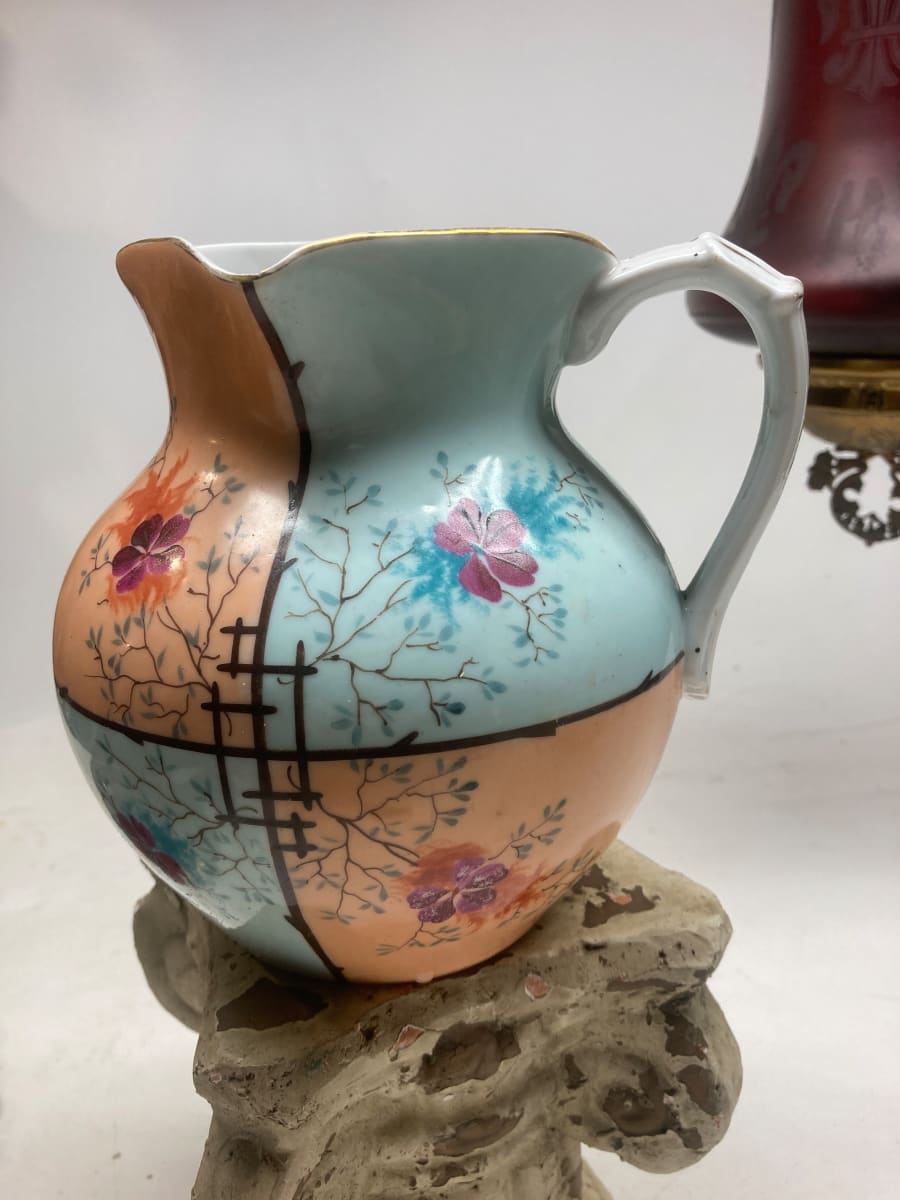 hand painted Victorian porcelain water pitcher, Image 2.