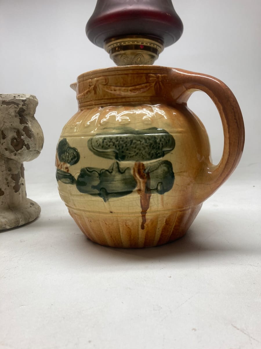 scenic decorated pottery water pitcher 