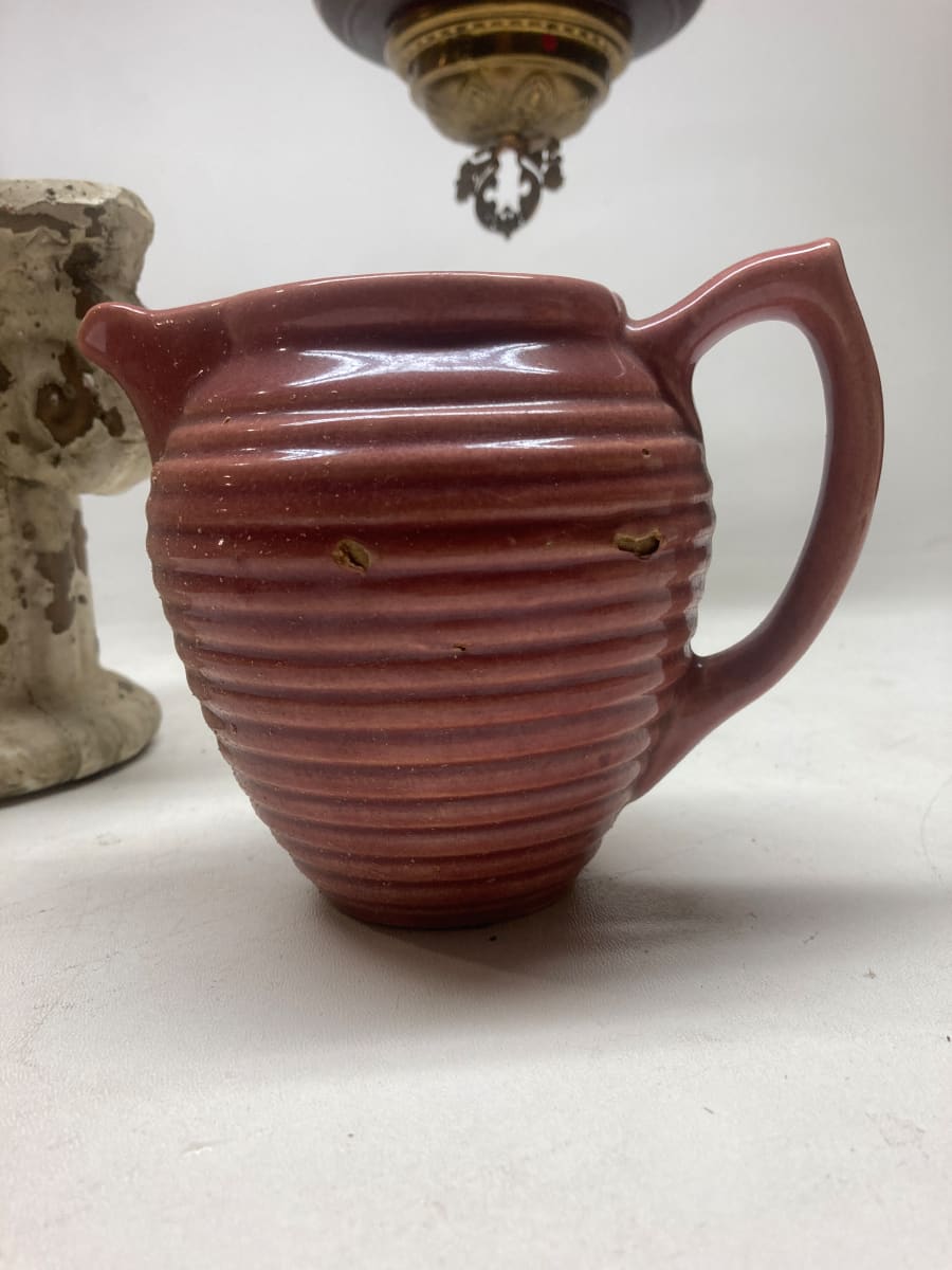 cranberry  pottery water pitcher, Image 2.