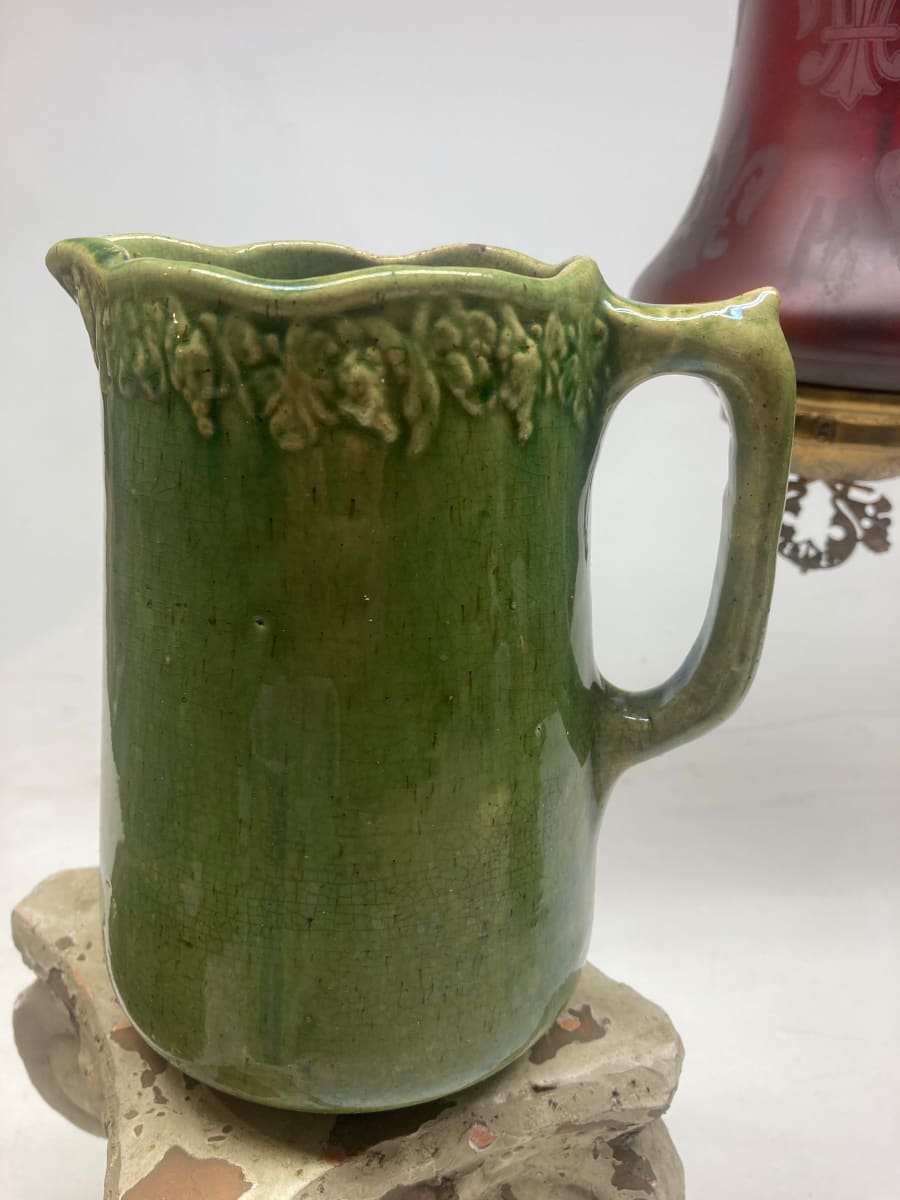 green pottery water pitcher, Image 2.